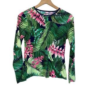 Land's End Tropical Floral Palm Leaf Long Sleeve Rashguard Surf Top Sz XS 2-4